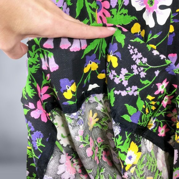 VINTAGE 70s Botanical Black & White Color Block Maxi Skirt with Sequins 27" Wais - Picture 8 of 8